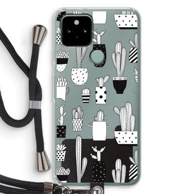 Cactusmotief: Pixel 5 Transparant Hoesje met koord