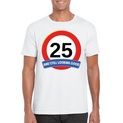 Verkeersbord 25 jaar t-shirt wit heren Verkeersbord 25 jaar t-shirt wit heren