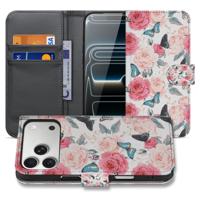 Apple iPhone 17 Pro | Bookcase | Hoesje Roze Butterfly Roses Met Pasjes