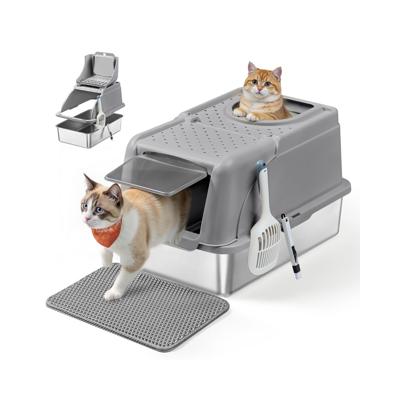 Kattenbak met draaideksel en lekvrije constructie, Duifgrijs