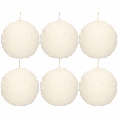 6x Witte sneeuwbal bolkaarsen 8 cm 36 branduren