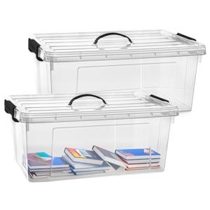 Opslagbox met deksel - 2x - transparant grijs - 39 liter - 60 x 40 x 25 cm - kunststof