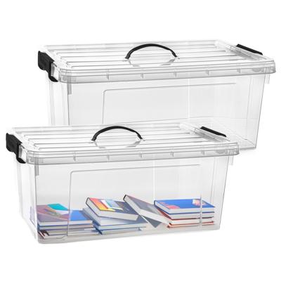 Opslagbox met deksel - 2x - transparant grijs - 39 liter - 60 x 40 x 25 cm - kunststof