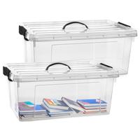 Opslagbox met deksel - 2x - transparant grijs - 39 liter - 60 x 40 x 25 cm - kunststof