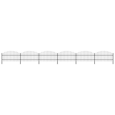 Tuinhek met speren bovenkant (0,75-1)x10,2 m staal zwart