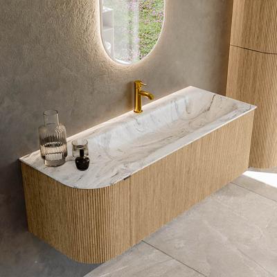 Badmeubel Mondiaz Kurve-Dlux | 125 cm | Meubelkleur Oak | Wastafelkleur Glace | Solid surface | Rechts spoelbak | 1 kraangat