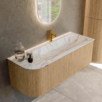 Badmeubel Mondiaz Kurve-Dlux | 125 cm | Meubelkleur Oak | Wastafelkleur Glace | Solid surface | Rechts spoelbak | 1 kraangat