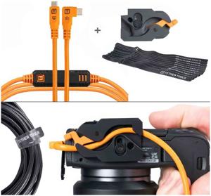 Tether Tools LeverLock & Cable Kit, Optima 10G, 15&apos; (4.6m), straight to right orange