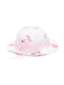 Monnalisa chapeau bordé de tulle à fleurs - Blanc