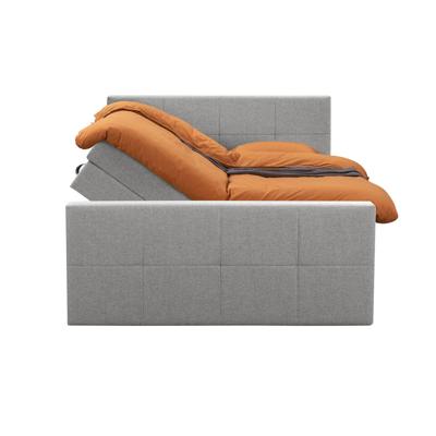 Leen Bakker - Boxspring Met Opbergruimte En Voetbord Liv Geblokt - Licht - 160x200cm - Stof - Grijs