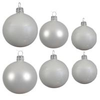 Glazen kerstballen pakket winter wit glans/mat 16x stuks diverse maten - Kerstbal