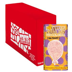 Tony&apos;s Chocolonely - Gifting bar: Tis feest! (wit framboos biscuit discodip) - 15x 180g