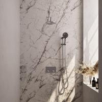 Brauer Brushed Carving Thermostatische Regendoucheset Inbouw - Hoofddouche 20 cm - Gebogen Wandarm - Met Drukknoppen - Handdouche 3 Standen - Doucheslang - Geintegreerde Glijstang - Rvs