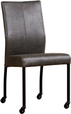 Donkergrijze leren moderne eetkamerstoel Comfort - poot vierkant zwart met wiel - Vintage Leer Grey (donkergrijs leer)