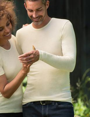 Heren Shirt Lange Mouw Gebroken Wit Merino Wol Engel Natur Maat 54/56 - Extra Large