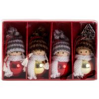Kersthangers/kerstballen- poppetjes - 4x st- gekleurd - hout -7 cm