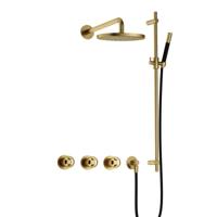 Hotbath Cobber - CW7067 - Inbouw Regendoucheset - Geborsteld Messing PVD - 2 Stopkranen - Thermostatisch - Wandarm 40 cm - Hoofddouche 200 mm - Ronde Handdouche - Glijstang 900 mm - Waterbesparend