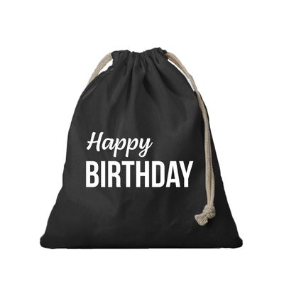 1x Canvas verjaardag cadeautasje Happy Birthday zwart met koord 25 x 30 cm