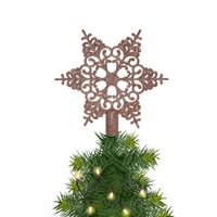Kerstboom piek open kunststof kerst ster lichtroze met glitters H19 cm - kerstboompieken - thumbnail