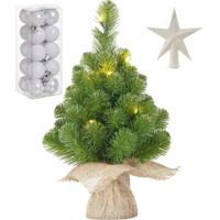 Kunst kerstboom met 10 LED lampjes 45 cm inclusief witte versiering 21-delig - Kunstkerstboom - thumbnail