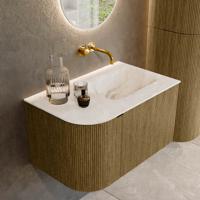 Badmeubel Mondiaz Kurve-Dlux | 75 cm cm | Meubelkleur Dusk | Wastafelkleur Frappe | Solid surface | Wasbak rechter zijde spoelbak | Zonder kraangat(en)