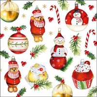 40x stuks kerstdiner/kerst thema servetten met kerstornamenten 33 x 33 cm - Feestservetten - thumbnail