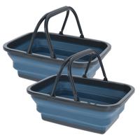 Wasmand/boodschappen mand opvouwbaar met hengsel - 2x - kunststof - 30L - donkerblauw - 39 x 28 x 29