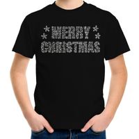 Glitter kerst t-shirt zwart Merry Christmas glitter steentjes voor kinderen - Glitter kerst shirt - thumbnail