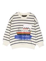 Mini Rodini sweat à imprimé Ferry Stripe en coton - Tons neutres - thumbnail