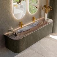 Badmeubel Mondiaz Kurve-Dlux | 170 cm | Meubelkleur Shadow | Wastafelkleur Sombra | Solid surface | Wasbak midden spoelbak | 2 kraangaten