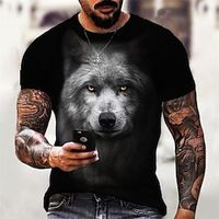 Voor heren T-shirt Grafisch Wolf Strakke ronde hals Zwart Grijs 3D-afdrukken Dagelijks Sport Korte mouw Afdrukken Kleding Ontwerper Klassiek Casual Groot en klein Lightinthebox