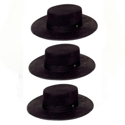 Faram Spaanse hoed - 3x - zwart - carnaval verkleed hoeden - volwassenen