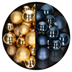 Kerstballen 60x stuks - mix goud/donkerblauw - 4-5-6 cm - kunststof