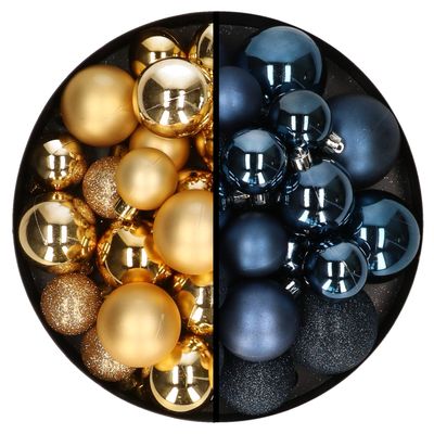 Kerstballen 60x stuks - mix goud/donkerblauw - 4-5-6 cm - kunststof