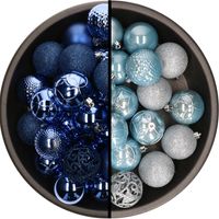 Kunststof kerstballen 74x stuks kobalt blauw en lichtblauw 6 cm - thumbnail