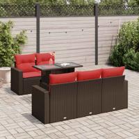 6-delige Loungeset met kussens poly rattan acacia bruin