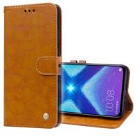 Business stijl olie Wax textuur horizontale Flip lederen case voor Huawei Honor 8X met houder & kaartsleuven & portemonnee (licht bruin)