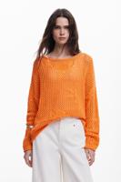 Luchtige trui met opengewerkte details - ORANGE - M