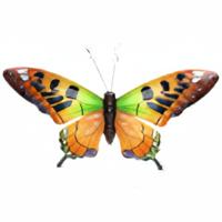 Pro Garden Wanddecoratie vlinder - oranje - 49 x 34 cm - metaal - muurdecoratie / schutting / tuin