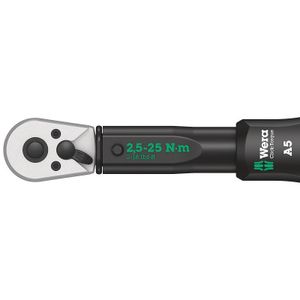 Wera Click-Torque A 5 05075604001 Momentsleutel Met omschakelbare ratel 1/4 (6.3 mm) 2.5 - 25 Nm