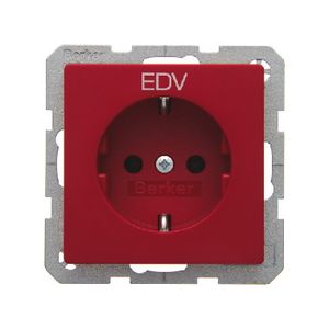 Berker Q.1 stopcontact met randaarde en opdruk 'EDV' in wit enkel rood