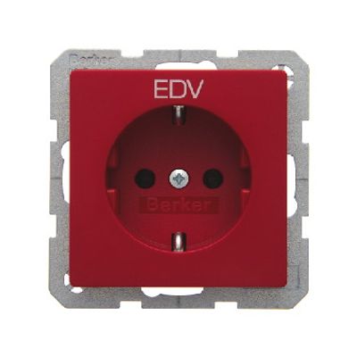 Berker Q.1 stopcontact met randaarde en opdruk 'EDV' in wit enkel rood