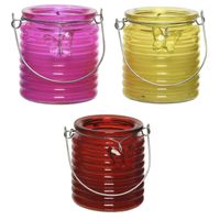 Citronella kaars - 3x - in windlicht - roze/geel en rood - 20 branduren - citrusgeur