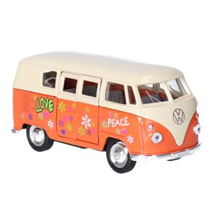 Speelgoed Volkswagen hippiebus T1 - oranje - met print - 11 cm - retro design