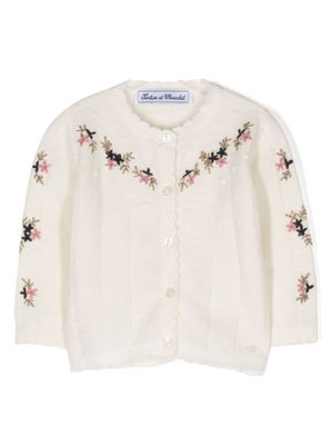 Tartine Et Chocolat cardigan en laine à fleurs brodées - Blanc