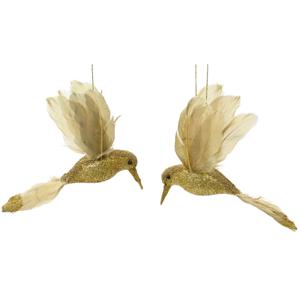 Decoratie Kolibries vogeltjes hangers- 2x st - goud - 8 x 13 x 2,5 cm - foam