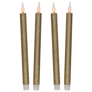 Kaarsen set van 4x stuks Led dinerkaarsen goud glitter 28 cm