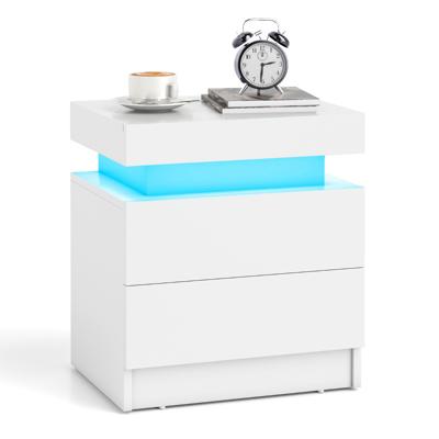 Nachtkastje met LED-verlichting Nachtcommode met 2 Lades Moderne Bijzettafel Wit