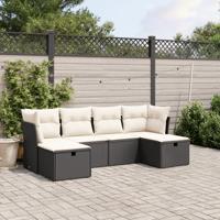 6-delige Loungeset met kussens poly rattan zwart
