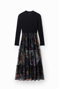 Gecombineerde midi-jurk met cut-out - BLACK - M